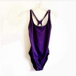 Speedo bathing suit purple one piece low back racerback